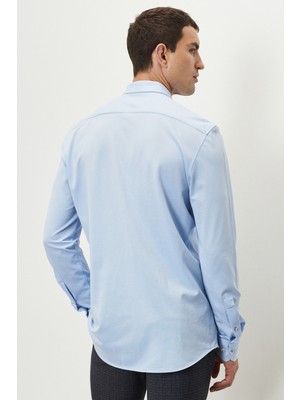 ALTINYILDIZ CLASSICS Erkek Açık Mavi Slim Fit Dar Kesim Oxford Düğmeli Yaka Pike Desenli Pamuklu Gömlek