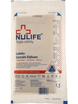 Nulıfe Lateks Cerrahi Eldiven Steril Pudralı-7 Numara- 1 Kutu (50 Çift)
