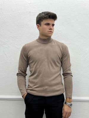 Last Man Erkek Dar Kesim Yarım Balıkçı Triko Kazak - Sütlü Kahve