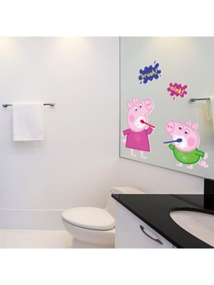 Engin Peppa Diş Fırçalıyor Bebek ve Çocuk Odası Dekoratif Duvar Çıkartması Sticker