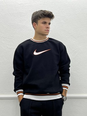 Nike Baskılı Ribanalı Iç Kısmı Şardonlu Oversize Sweatshirt - Siyah
