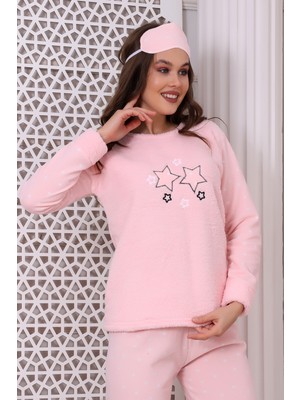 Wordex Fwn 3033 Peluş Welsoft Polar Kışlık Yumoş Yıldızlı Kadın Pijama Takımı