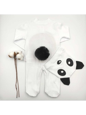 Bebek Star Eldivenli Şapkalı Patikli Ponponlu Panda %100 Cotton Bebek Tulumu