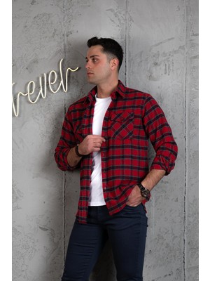 Akçaylar Slimfit Çift Cep Pamuklu Kalın Oduncu Gömlek