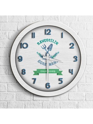 BK Kişiye Özel Mesleki Bahçecilik Öğretmeni Ahşap Duvar Saati - 2