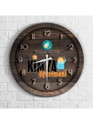 BK Kişiye Özel Mesleki Kimya Öğretmeni Ahşap Duvar Saati - 1