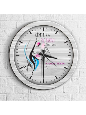 BK Kişiye Özel Mesleki Güzellik ve Saç Bakımı Öğretmeni Ahşap Duvar Saati
