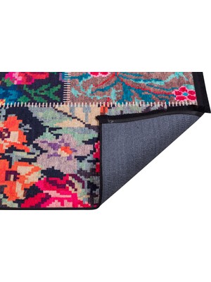 HR Moda Patchwork Çiçekli Desen Yıkanabilir Kaymaz Dokuma Taban Modern Salon Halısı ve Yolluk