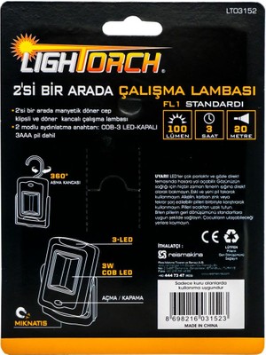 Lightorch LT03152 Pilli 2'si Bir Arada Çalışma Lambası 100 Lümen