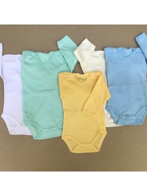 Özdemirli Bebe Uzun Kollu Çıtçıtlı Bebek Badisi Düz Renk Zıbın (5'li Paket) 0-48 Ay Arası