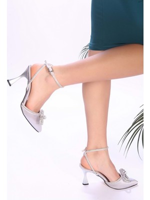 Peripella Shoes Taşlı Saten Topuklu Ayakkabı Bilekten Bağlamalı Eternal