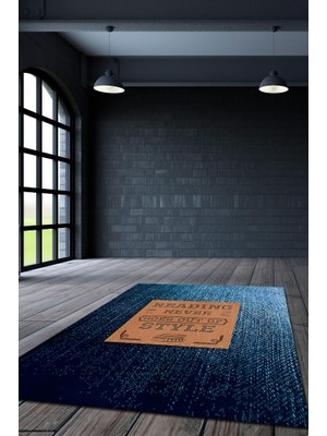 Homshtag Okumanın Modası Geçmez Pamuklu Dokuma Tabanlı Yıkanabilir Kaymaz Dekoratif Kitap Sever Halısı