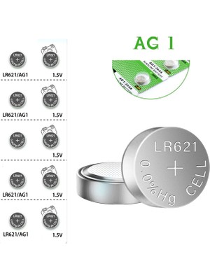 Ata Elektronik Ag1 LR621 Alkalin Saat Pili 10'lu Paket Kol Saati Pili Ag 1 LR621 Düğme Pil 1.5 Volt LR621 Ag1 SR621SW 364 LR60 164  Onlu Paket
