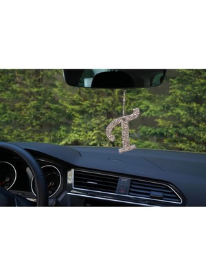 Swarovski Gümüş Taşlı Dikiz Ayna Kolye Süsü T Harfi