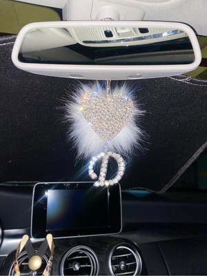 Swarovski Taşlı Kalp Kolyeli Harfli Modern Dikiz Aynası Süsü Ev Dekorasyonu