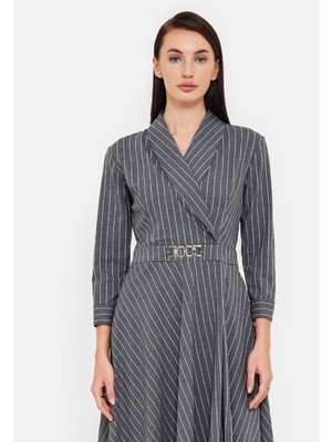 Modatalika Kadın V Yaka Kemer Detaylı Elbise