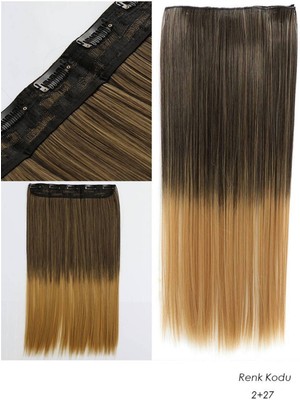 Barly Isıya Dayanıklı Yarımay Çıt Çıt Saç Kahve Sarı Ombre / Düz / 60 cm / 110 gr / HT2T27