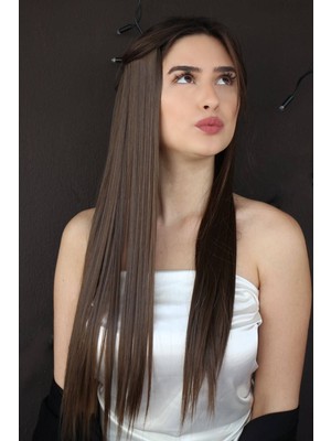 Barly Isıya Dayanıklı Yarımay Çıt Çıt Saç - HT6K - Kestane Kahvesi - Düz - 60 cm - 110 gr