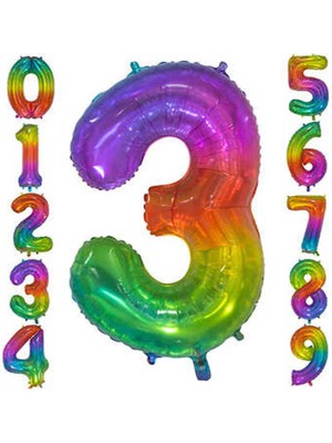 Hediye Ofisi Rainbow Konsept Balon 3 Rakam Balon 1 Metre Büyük Boy