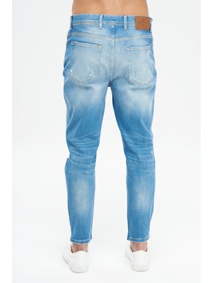 Cross Jeans Julian Açık Mavi Yıpratmalı Tapered Düğmeli Jean Pantolon E 4401-018