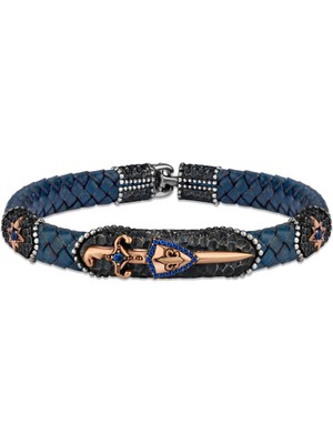 Rev Silver Deri Kordonlu 925 Ayar Gümüş Bileklik Hançer Kılıç