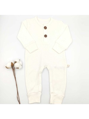Bebek Star İki Düğmeli Krem %100 Cotton Bebek Tulumu