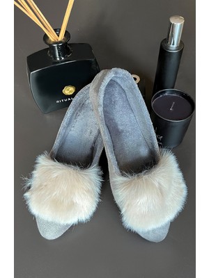 Renkli Butik Kürk Detaylı Şık Kadın Ev Ayakkabısı