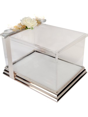 mixefor Söz Nişan Bohça Kutusu Pleksi Kutu -Hediye Kutusu 35 cm x 25 cm x 20 cm Inox Gümüş Çerçeve