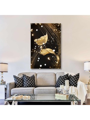 SML Tablo Gold Yapraklar ve Inciler Kanvas Tablo