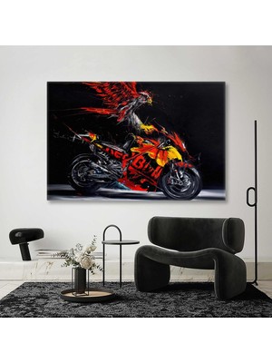 SML Tablo Kırmızı Kanatlı Kartal ve Motorsiklet Hız Tutkusu Kanvas Tablo