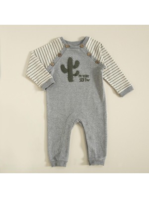 Chakra Kaktüs Baskılı Tulum Gri Melanj