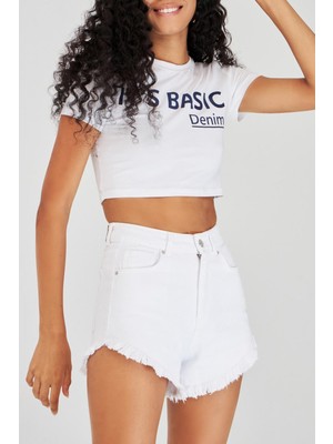 Its Basic Kadin Beyaz Renk Mini Jean Şort