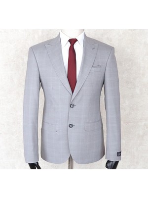Jan Carlucci Erkek Slim Fit Sivri Yaka Gri Drop 6 Ceket