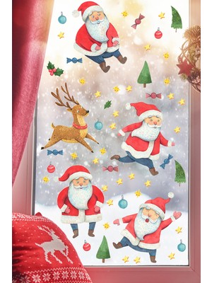 Mıgnatıs Sevimli Noel Babalar Yılbaşı Süsleme Bebek Çocuk Odası Sticker Seti Yeniyıl