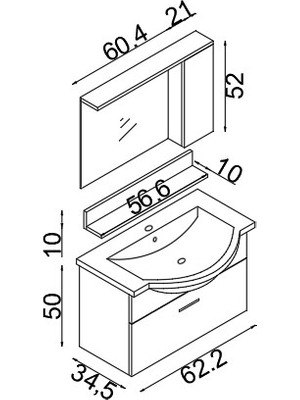 Teta Home Eko 65 Cm Mdf Banyo Dolabı Seti