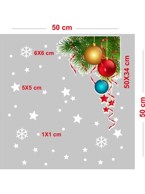 Mıgnatıs Yukarıdan Aşağıya Salınan Yılbaşı Çok Renkli Top Süslemesi ve Kar Tanesi Stickerları 50X34CM
