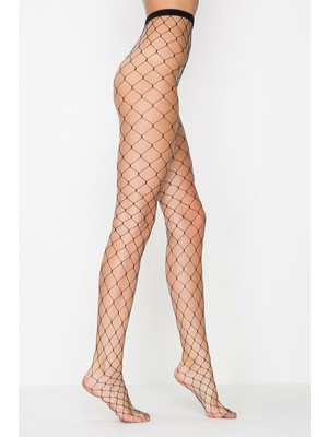 Penti Kadın Siyah Büyük File Fileli Külotlu Çorap