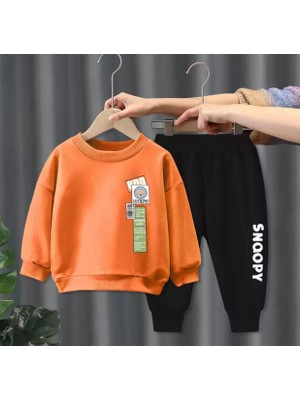 Snoopy Amor Man Bisiklet Yaka Snoopy Baskılı %100 Pamuk Tam Kışlık Özel Tasarım Erkek Çocuk Eşofman Takımı