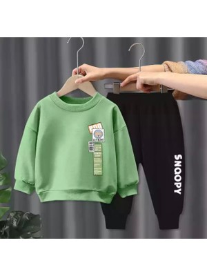 Snoopy Amor Man Özel Tasarım Bisiklet Yaka Snoopy Baskılı 3iplik Şardonlu %100 Pamuk Erkek Çocuk  Eşofman Takımı