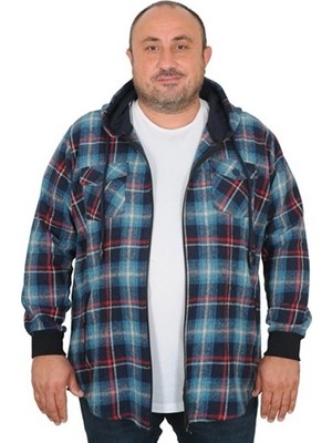 Starbattal Büyük Beden Erkek Sweetshırt Oduncu Fermuarlı Kapşonlu  Çift Cep Kapaklı Lacivert 21300-4-4184