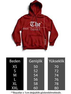 The Baski Unisex Kırmızı H Harfi Baskılı Kanguru Cepli Kapüşonlu 3 Iplik %100 Pamuklu Sweatshirt