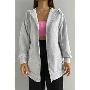 Kadın Şardonlu Fermuarlı Oversize Sweat