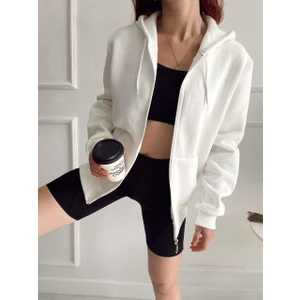 Kadın Şardonlu Fermuarlı Oversize Sweat