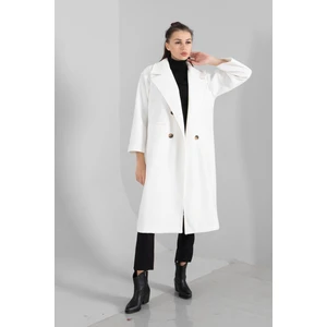 Ekru Önden Düğmeli Leopar Astarlı Oversize Örme Kaşe Kaban 0108068.147