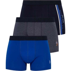 U.S. Polo Assn. Erkek Lacivert - Saks - Lacivert Melanj 3'lü Boxer