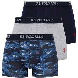 U.S. Polo Assn. Erkek Gri Melanj - Lacivert 3'lü Boxer