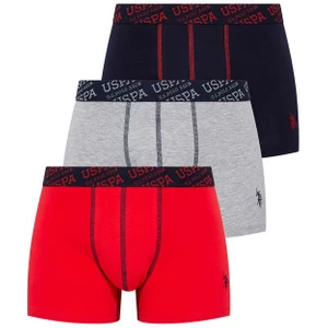 U.S. Polo Assn. Erkek Kırmızı - Gri Melanj - Lacivert 3'lü Boxer