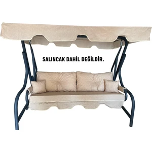 3 Kişilik Lüks Vip Salıncak Minderi Düğmeli-Süngerli Bahçe Minderi Cappuccino