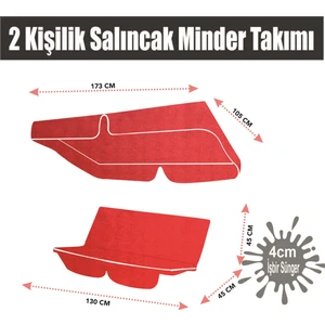Vip Bahçe Salıncağı Minder Seti 2 Kişilik Tenteli Salıncak Minder Seti Kırmızı Renk