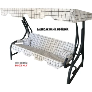 3 Kişilik Salıncak Minder Seti Süngersiz Kılıfı Beyaz Pano Bahçe Minderi